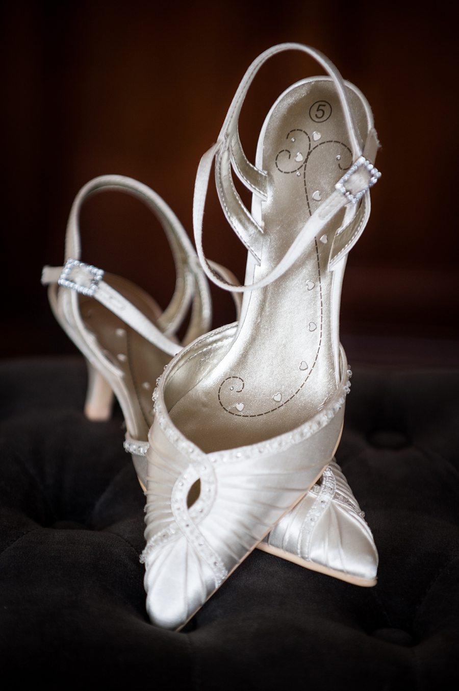 Bride's shoes at Great Fosters as she's getting ready in the Bridal prep