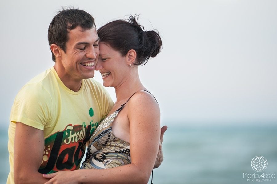 Couple laughing out loud on their Black Sea Evening pre wedding shoot in Bulgaria