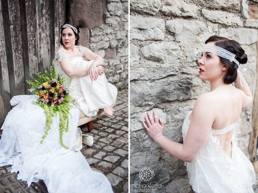 Bride wearing 1920s wedding dress