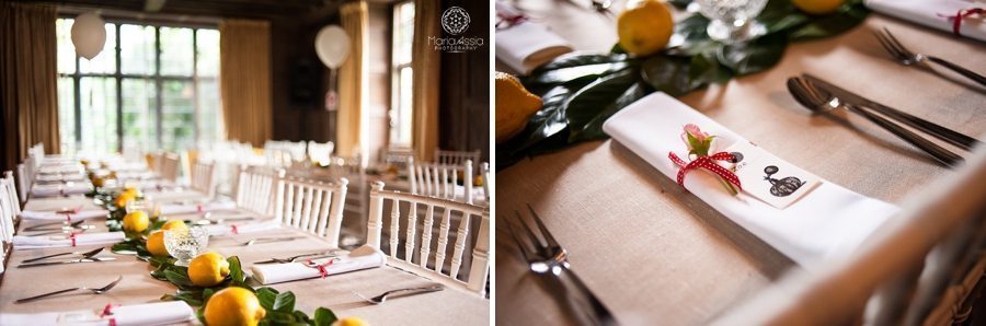 Yellow Lemons and Green leaves Wedding table decoration