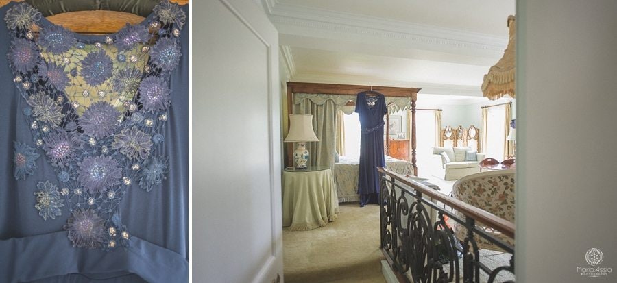 Blue wedding dress in the Birtsmorton Court Navy Blue Wedding suite- Maria Assia Photography