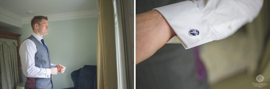 Groom getting dressed at his Birtsmorton Court Navy Blue Wedding - Maria Assia Photography