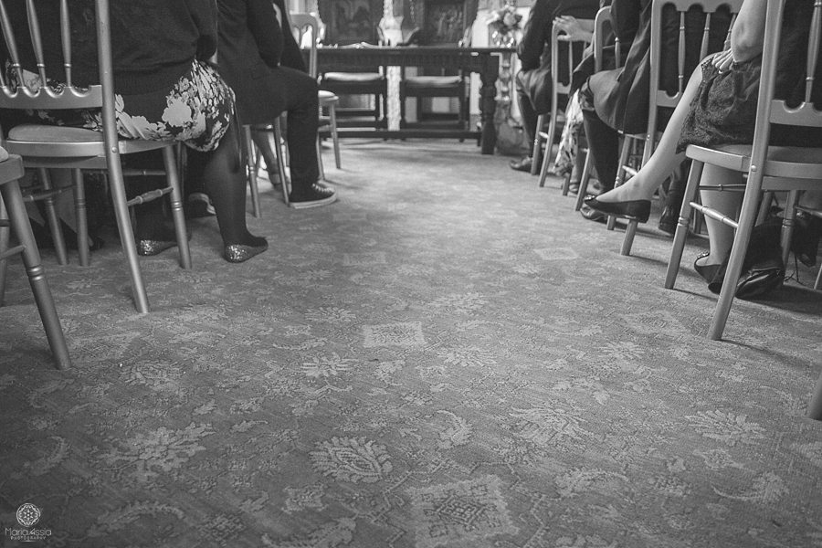 Wedding guests waiting for the bride at Birtsmorton Court