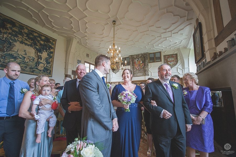 bride walking down the aisle at Birtsmorton Court