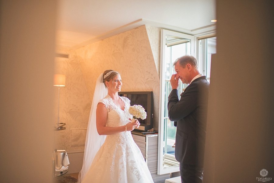 Bride's father crying on his first look of his daughter bride