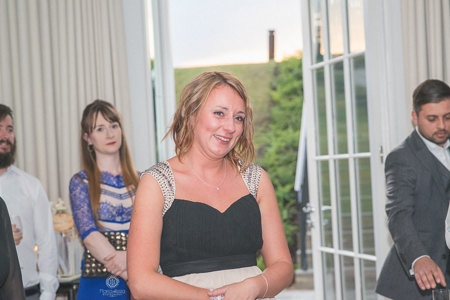 Maid of honour guest crying at groom's speech