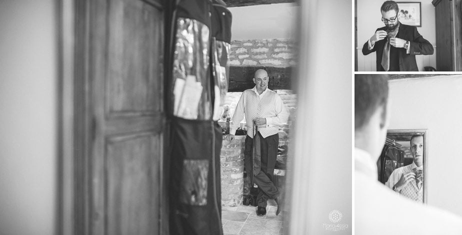 A groom watching his best men dress