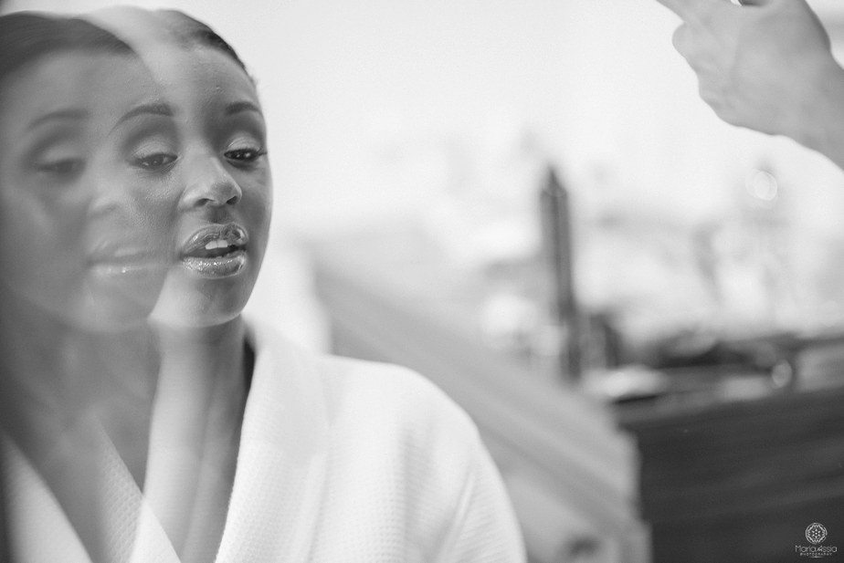 Double reflection of a Colourful Ethnic Wedding bride in the mirror