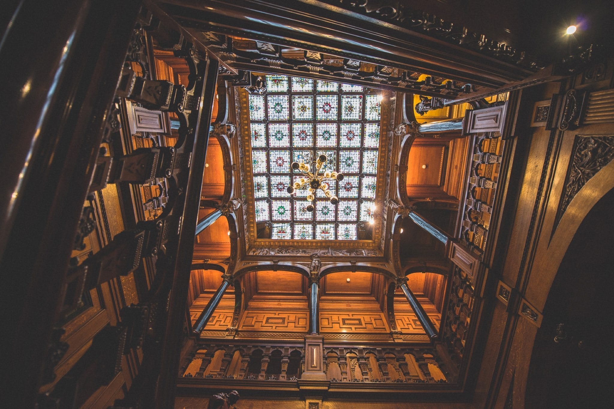 Two Temple Place stained glass roof stairs and gallery