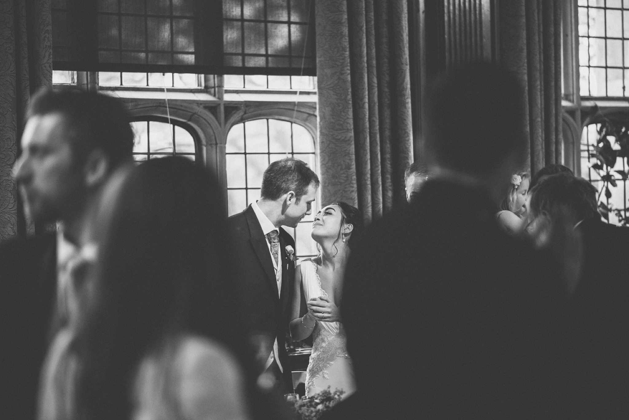 Bride and Groom kissing at the Great Hall of Two Temple Place