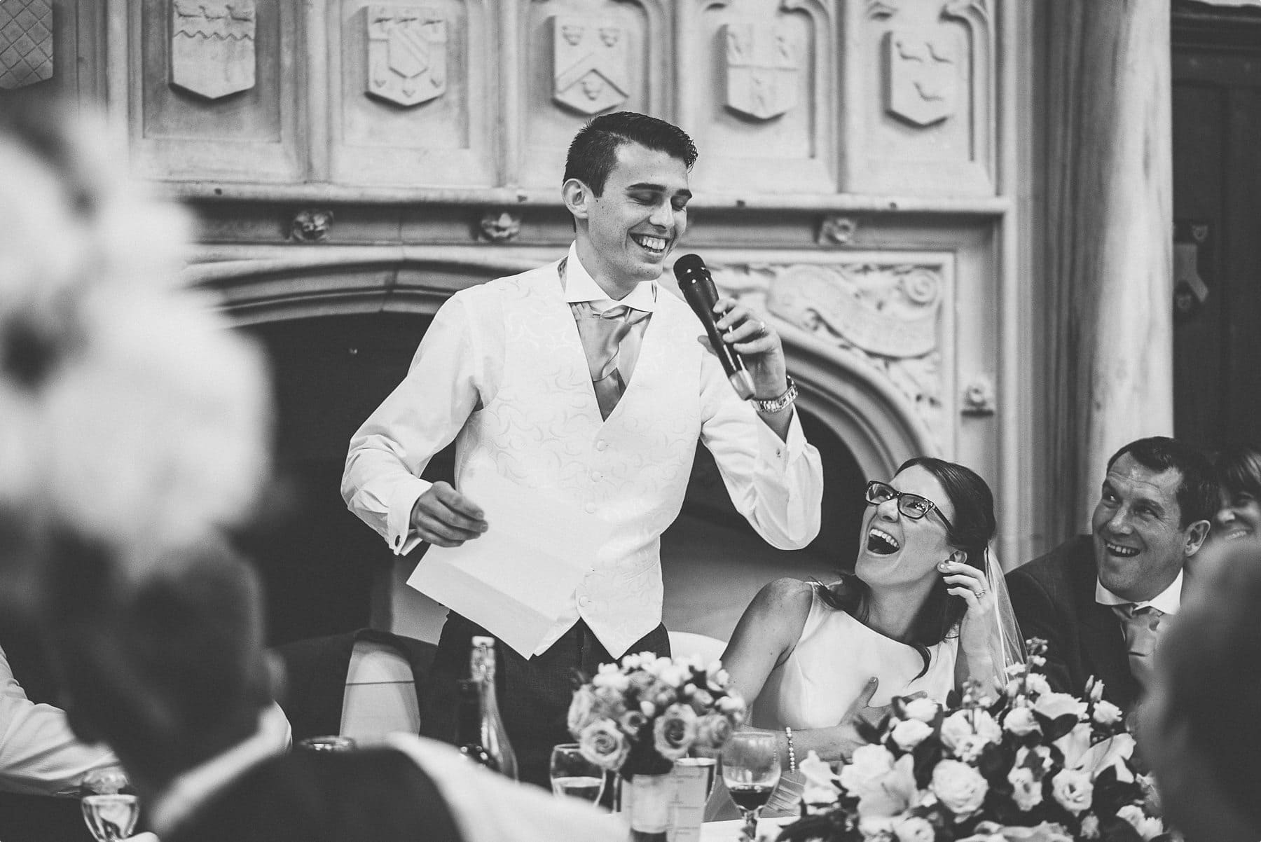 Groom breaking out in song at Horsley Towers grand hall