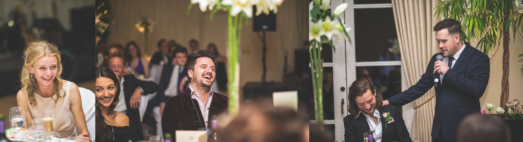 Guests laughing at the best man's speech at the hurlingham club