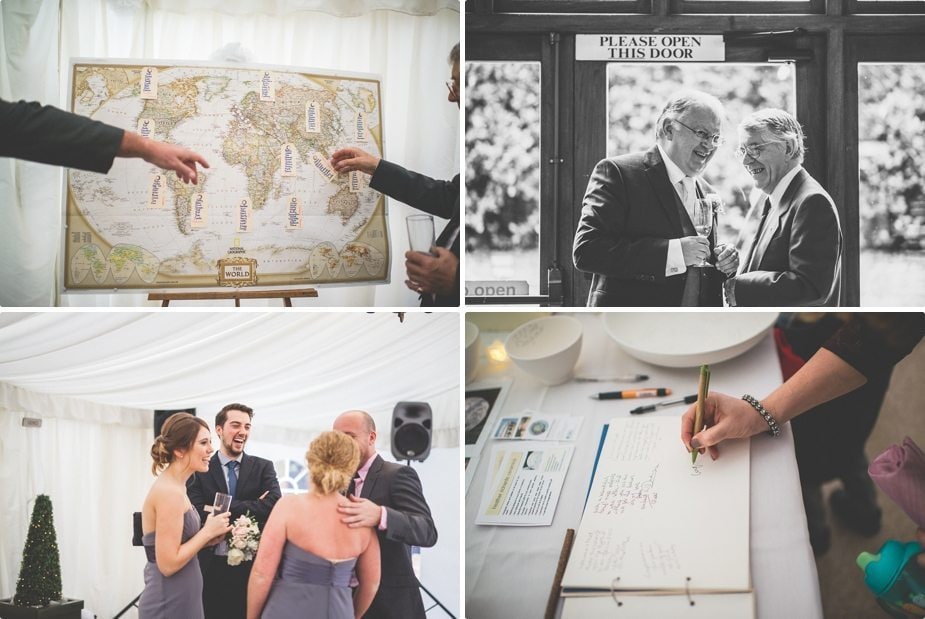 Wedding guests chatting and laughing informally at a rustic Smeetham Hall Barn Wedding