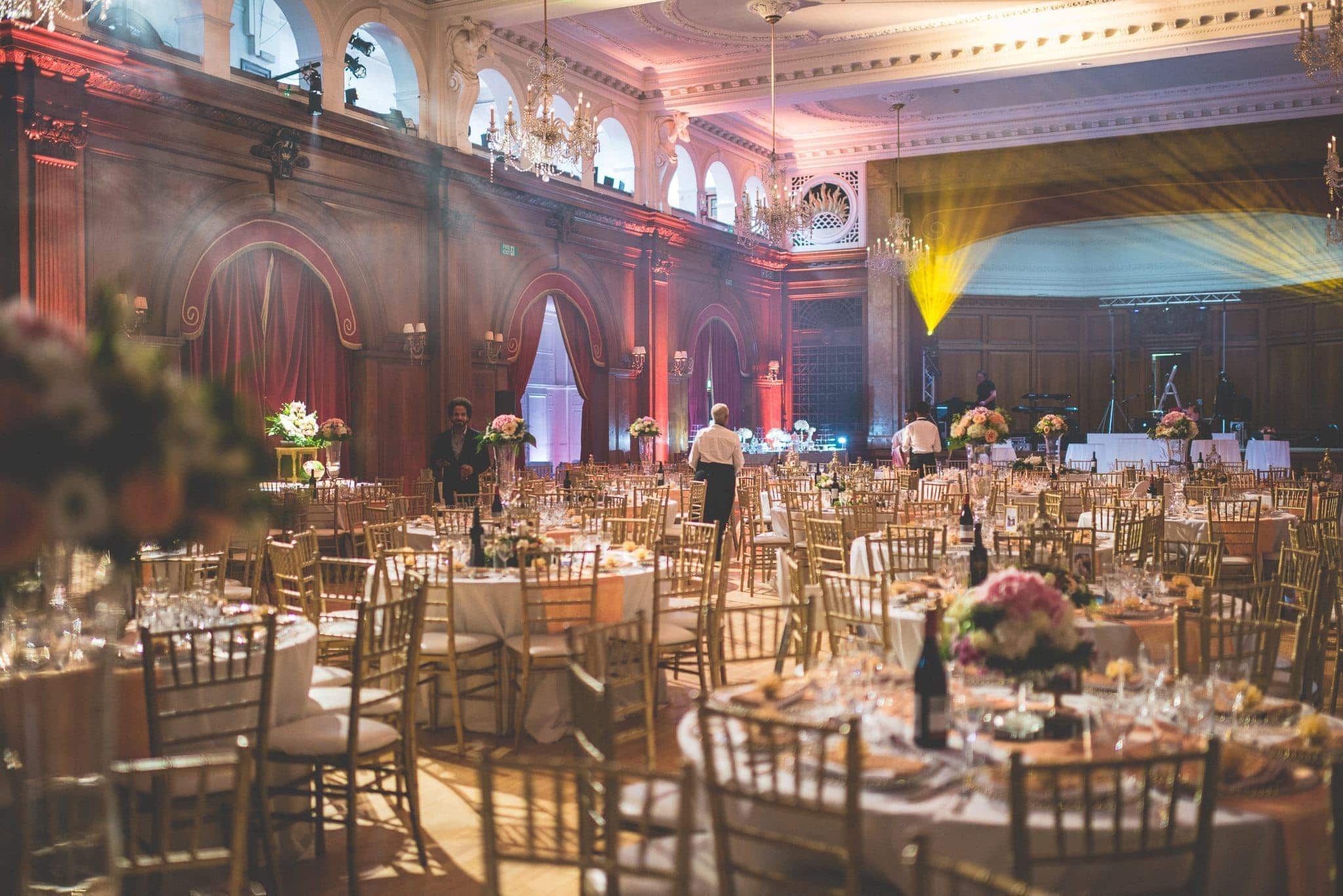 Porchester Hall dressed in a golden wedding theme