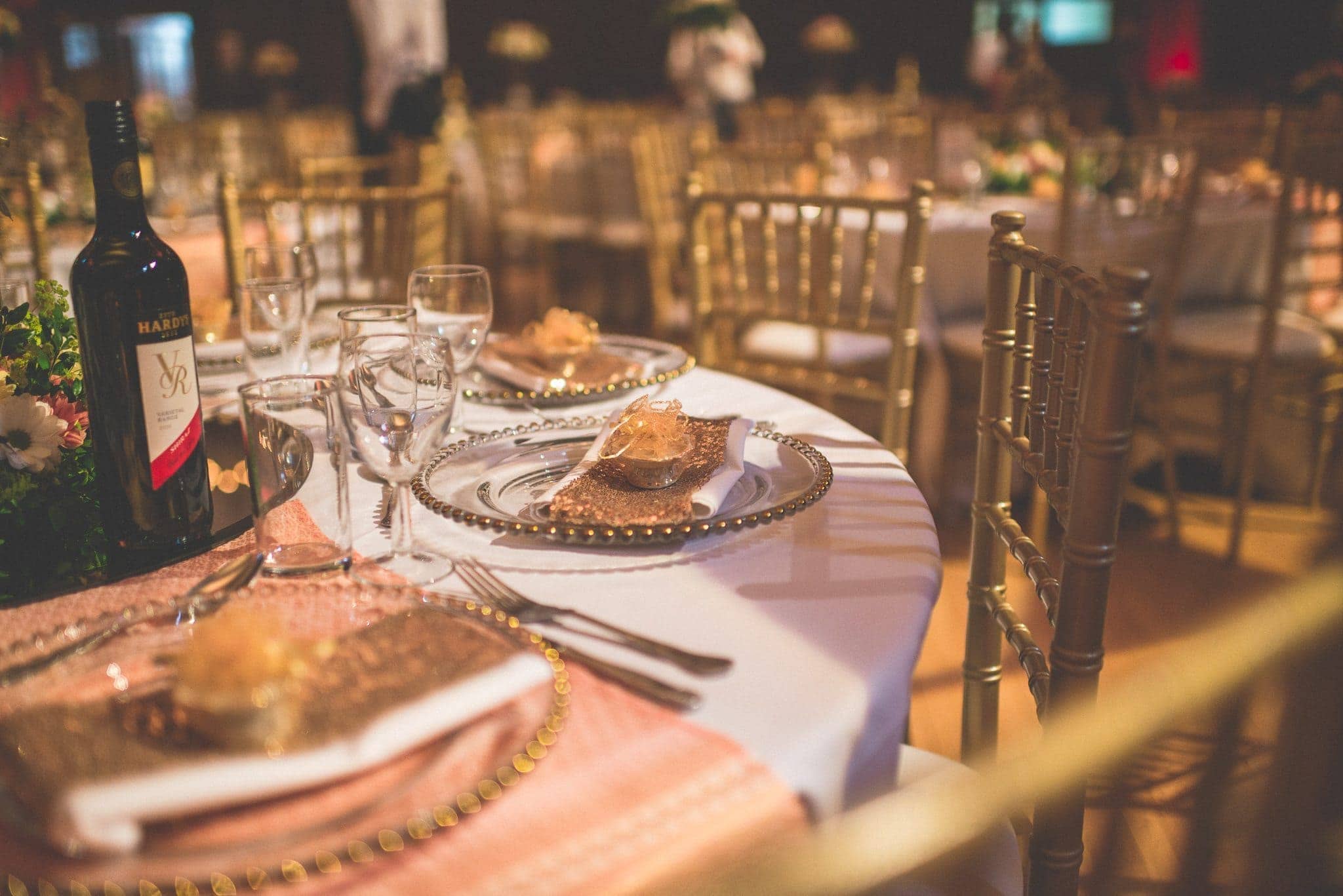 Porchester Hall dressed in a golden wedding theme