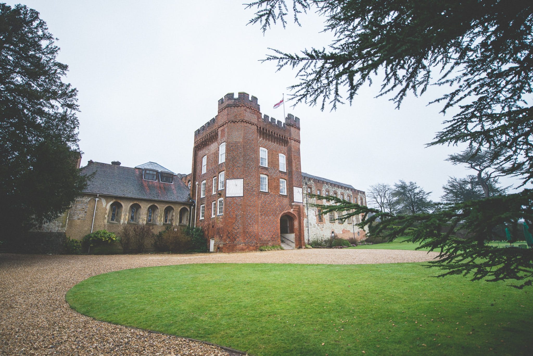 Farnham Castle Bishops Palace wedding venue in the rain