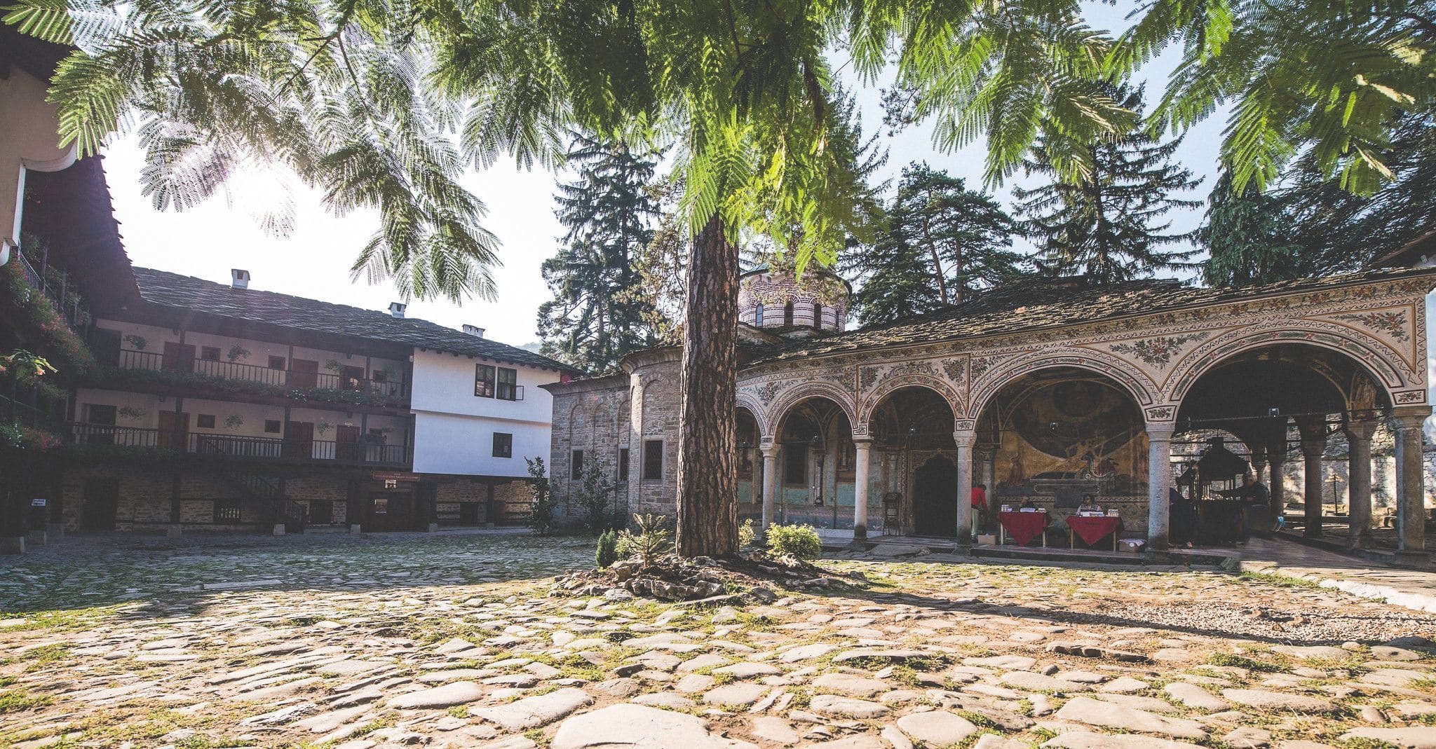 The courtyard and church at the Troyan monastery