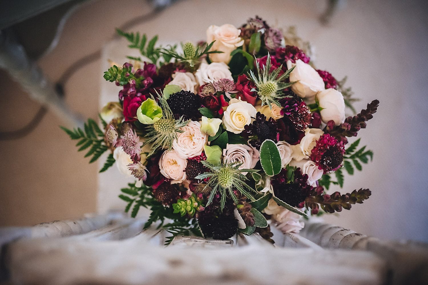 The bridal bouquet by Wild Willow Flowers. Featuring deep plums and pale pinks