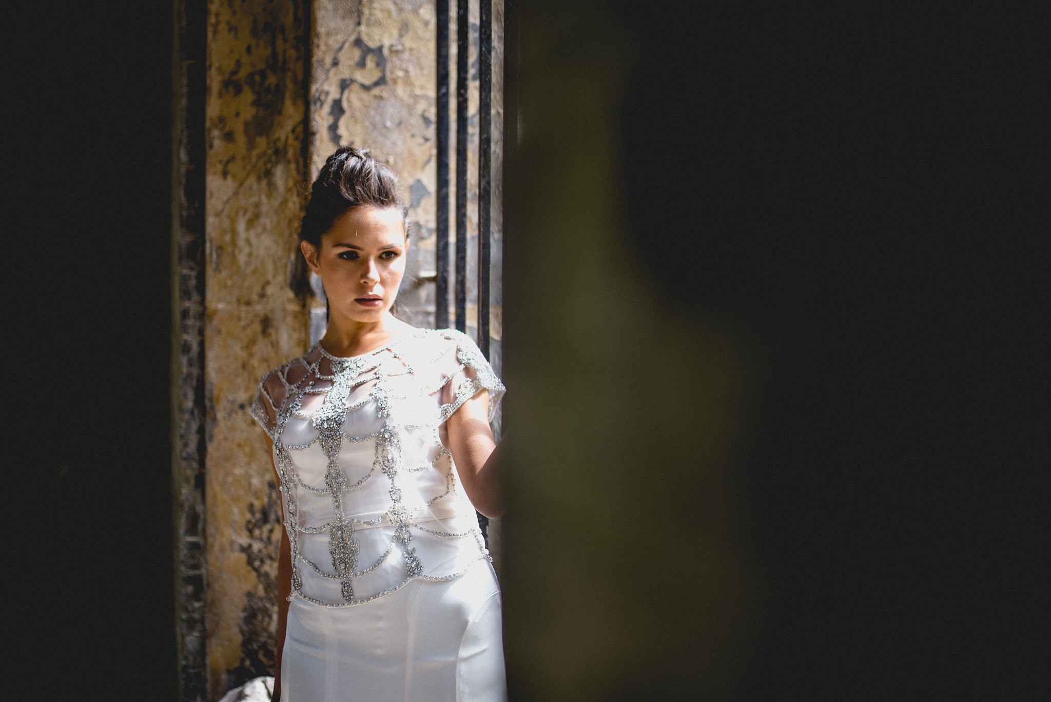 Sunlit Bride wearing Catherine Deane separates at Abney Park Cemetery