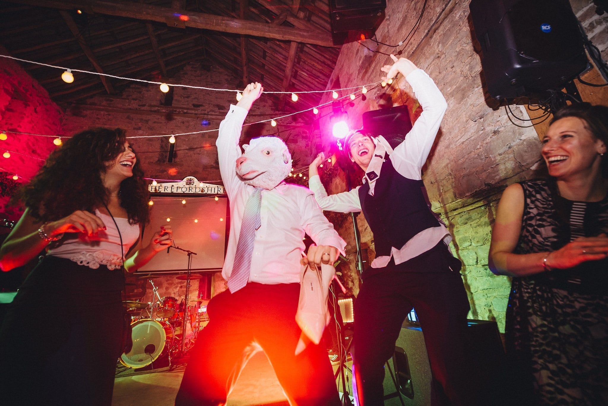 Man in sheep's head mask on the dance floor 