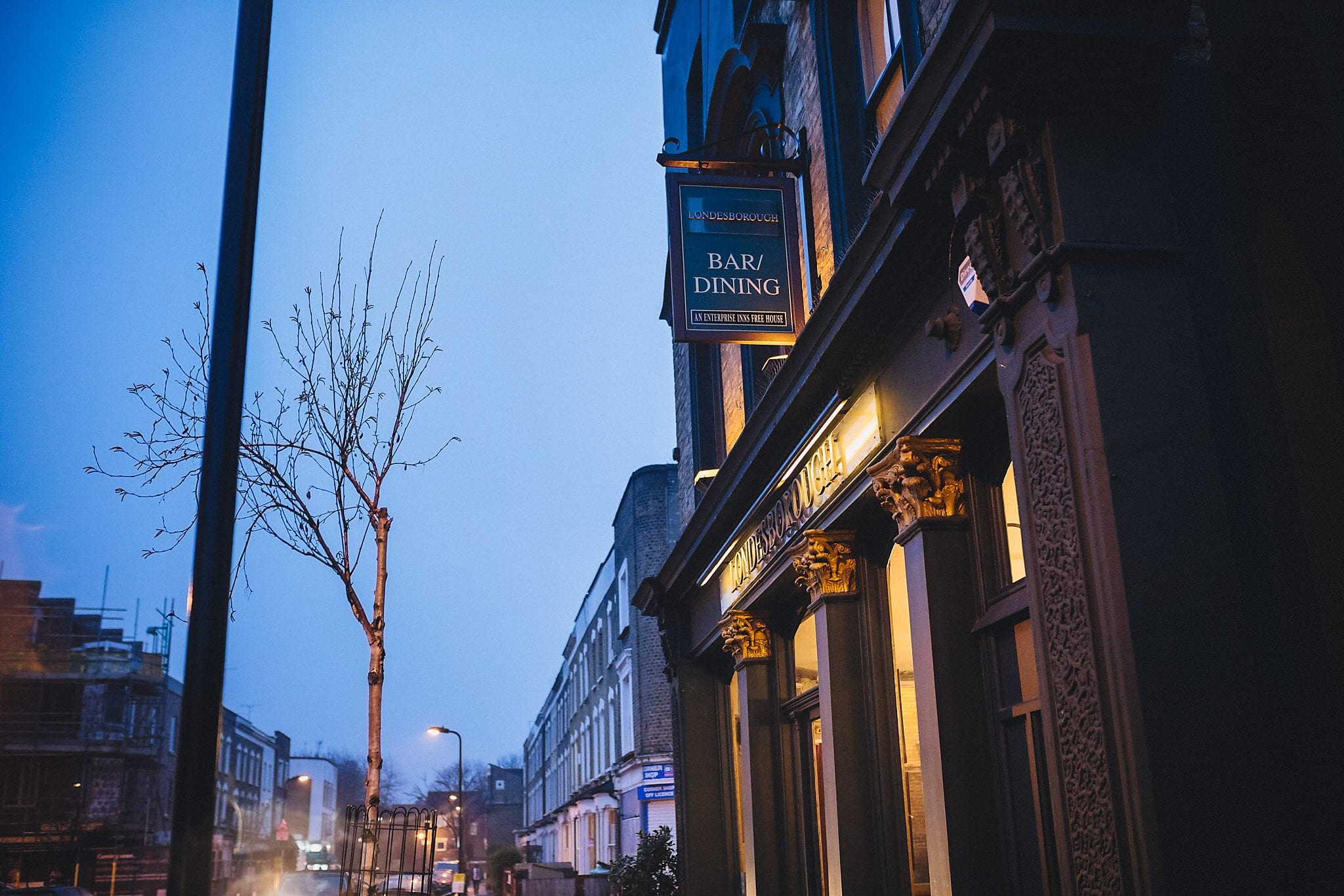 External shot of The Londesborough pub at dusk