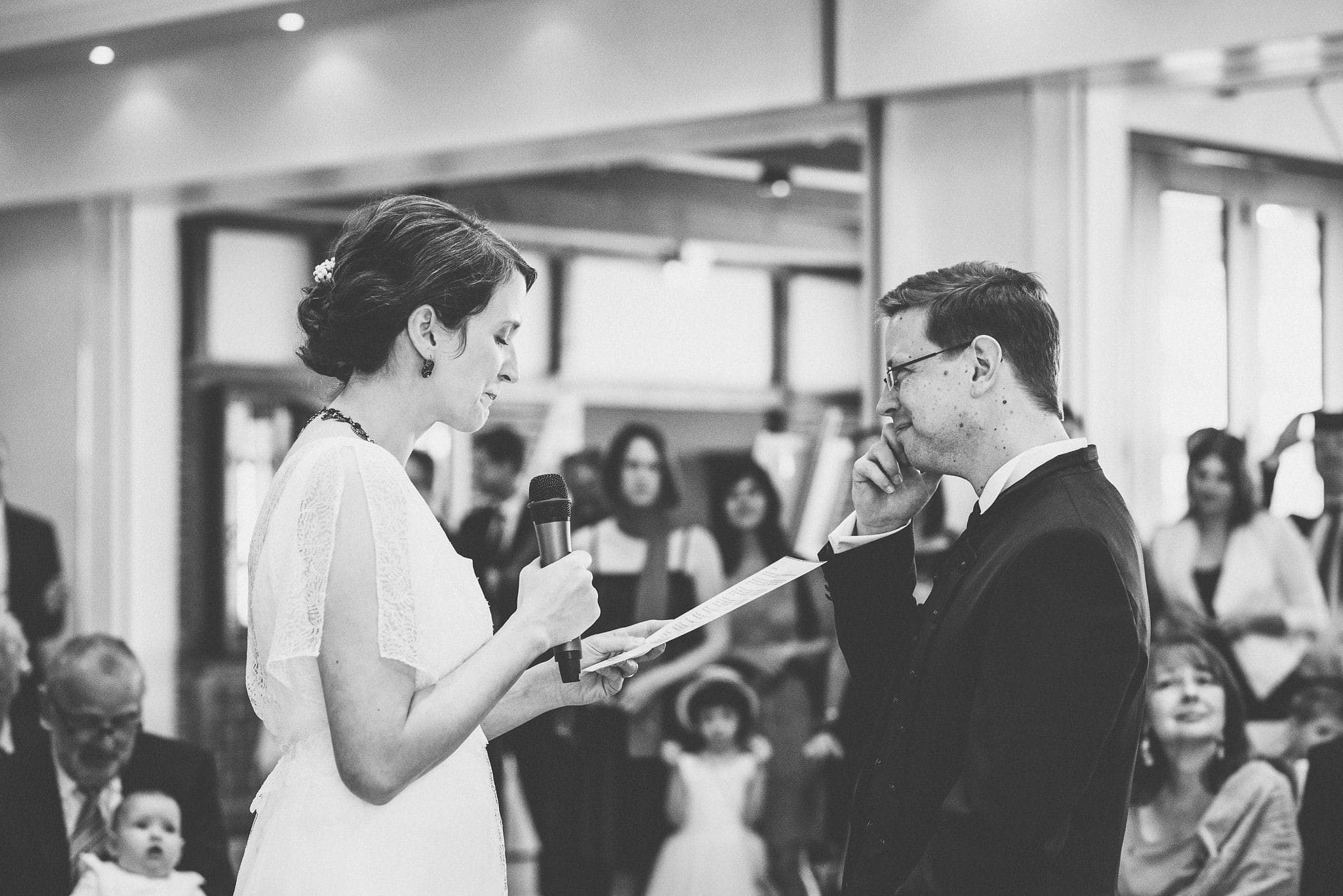 Groom tearing up at the bride's speech | Documentary wedding photography by Maria Assia Photography