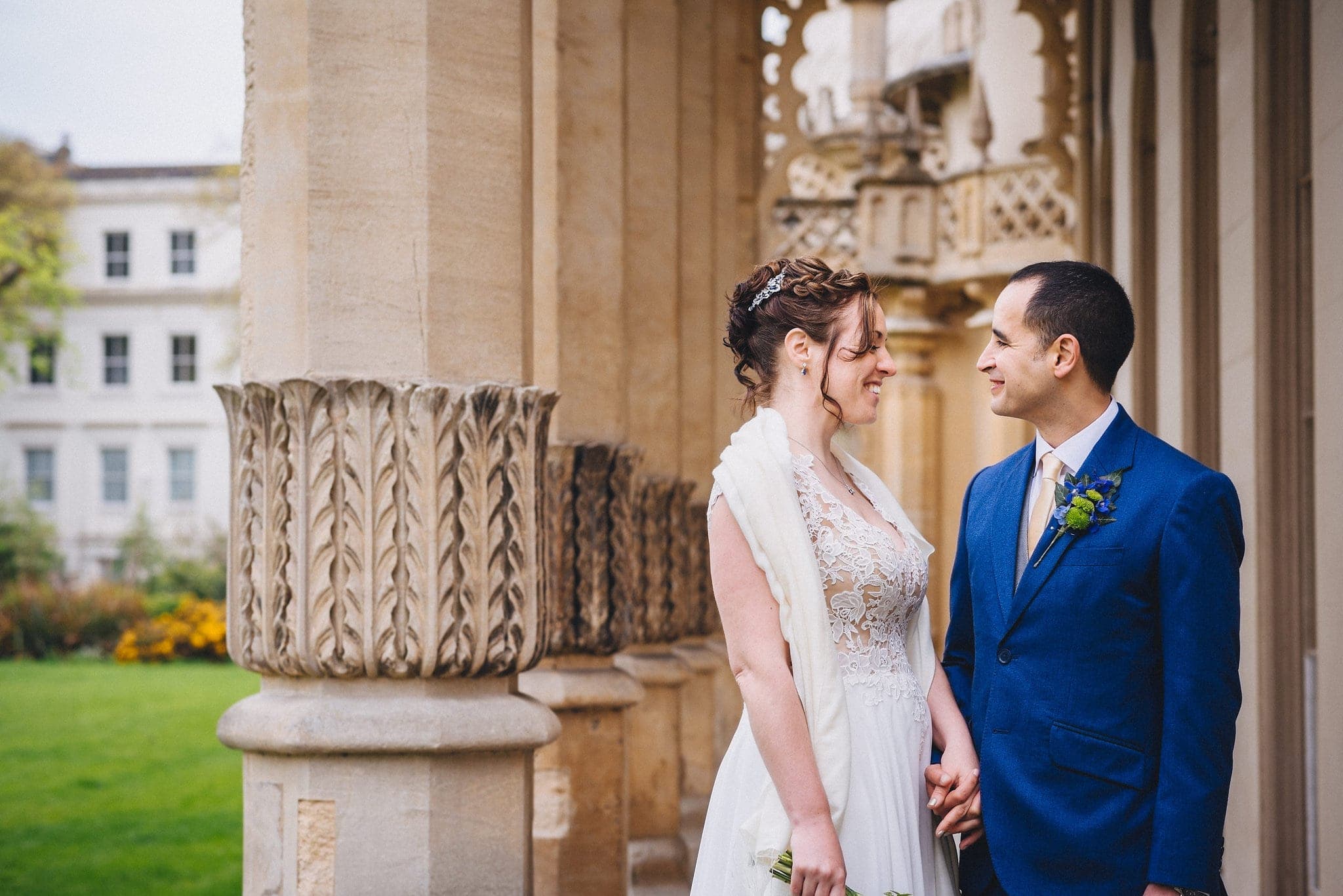 Bride and groom outside Royal Pavilion in Brighton