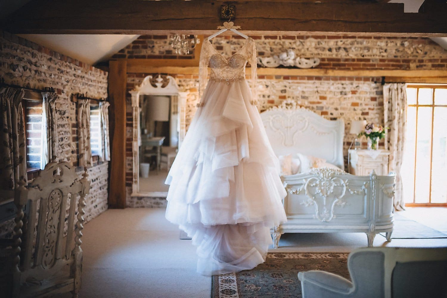 Martina Liana Bridal gown at Upwaltham Barns Bridal Suite Cottage